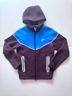 Nike Tech Fleece Windrunner Full Zip Hoodie Burgundy Blue Sz Small in EUC